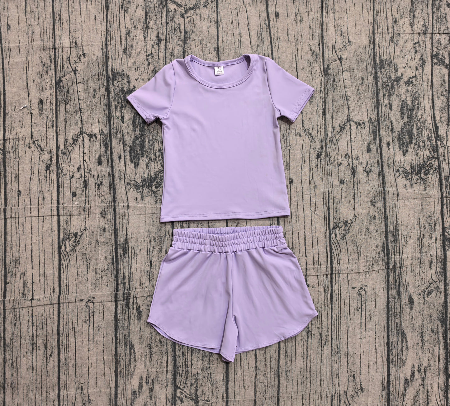 5.7 GSSO3759 (GT1628+SS0895)Sample No Moq Short sleeves lavender top shorts kids girls yoga active set