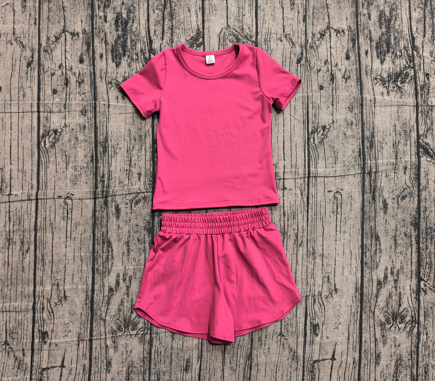 5.19 GSSO3764(GT1633+SS0900)Sample No Moq Short sleeves hot pink top shorts kids girls yoga active set
