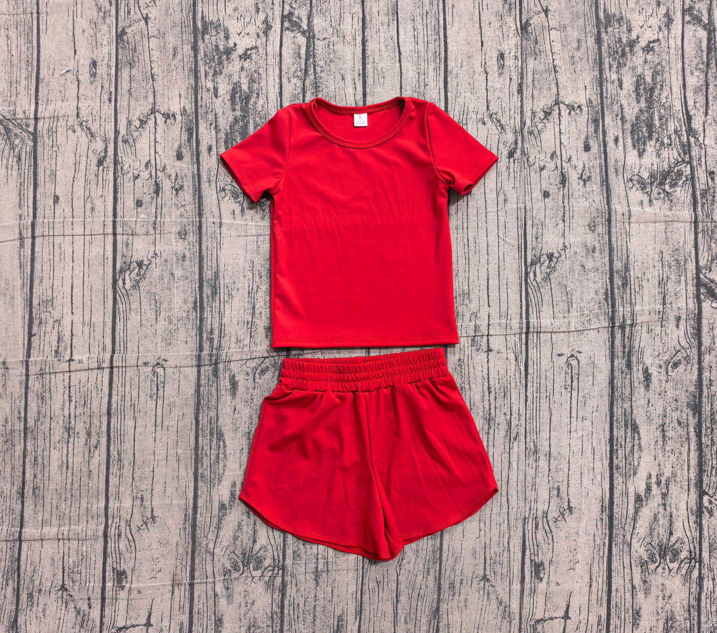 5.19 GSSO3765(GT1634+SS0901)Sample No Moq Short sleeves red top shorts kids girls yoga active set