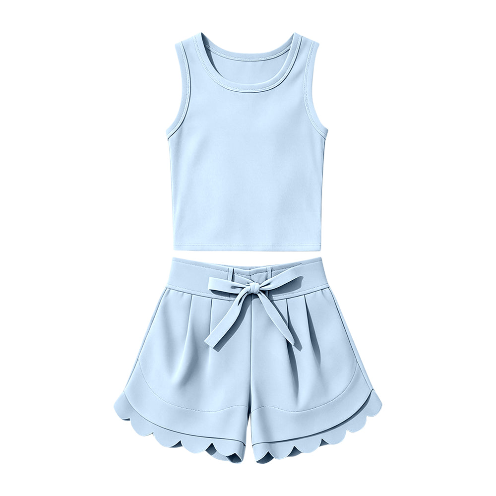 4.23 Pre order No Moq Baby Girls Casual Solid Color Sleeveless Top Shorts Yoga Wear