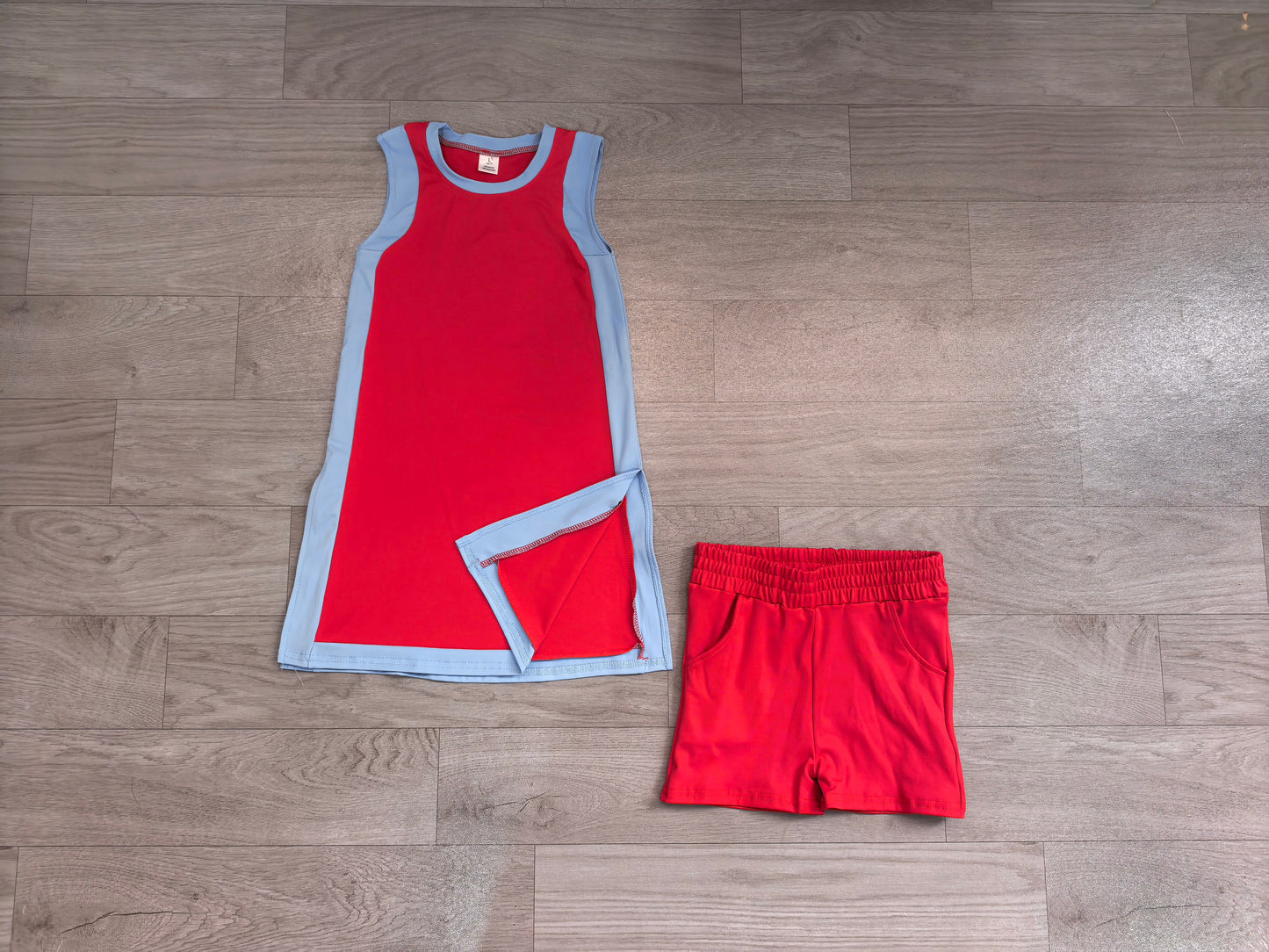 GSSO3846(GDS4255+SS0960) Sample No Moq Yoga Baby Girls Sleeveless Blue Red Yoga Active Split Skirt Short Clothes Set