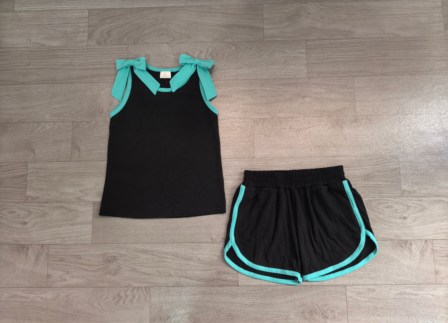 GSSO3856 Sample No Moq milk silk Baby Girls Black Lake Blue Bows Sleeveless Vest Short Clothes Sets