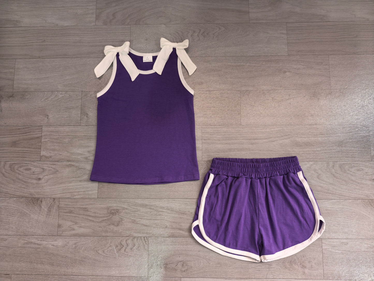 GSSO3858 Sample No Moq milk silk Baby Girls Purple White Bows Sleeveless Vest Top Short Clothes Sets