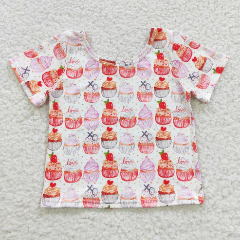 9.26 RTS Sibling Baby Girls Flowers Cakes Tee Shirts Top