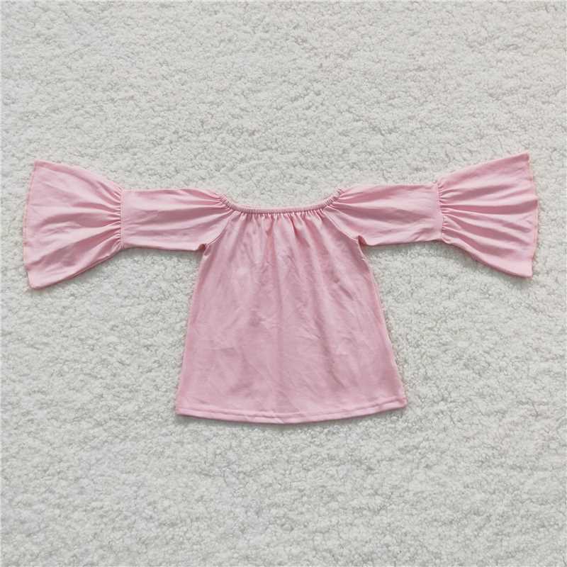 GT0223 Pink One Shoulder Bell Sleeve Long Sleeve Top