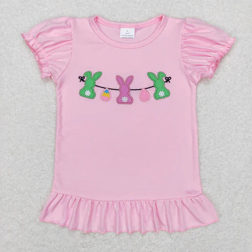 9.25 RTS Sibling Baby Boys Girls Embroidery Eggs Rabbits Cross Easter Tee Shirts Top