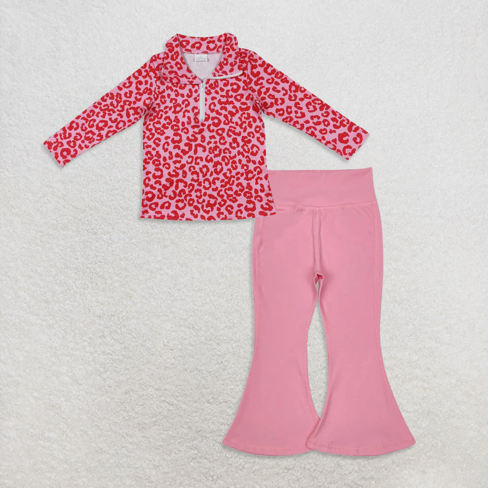 9.24 RTS NO MOQ (In stock)GT0414 + P0573 Baby Girls Long Sleeve Zip Pullovers Tops Bell Bottom Pants