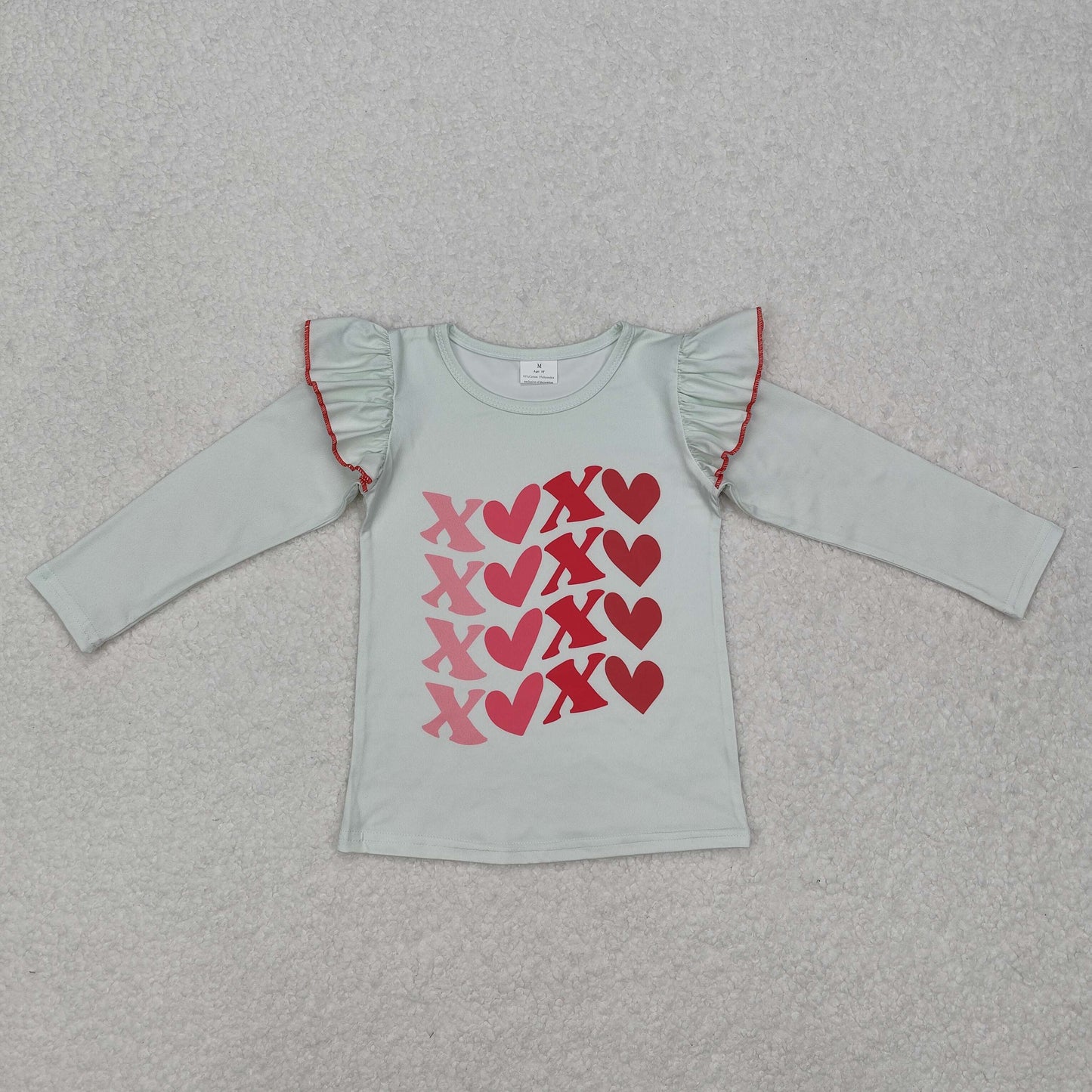 GT0441Long sleeves heart baby girls valentine's day shirt