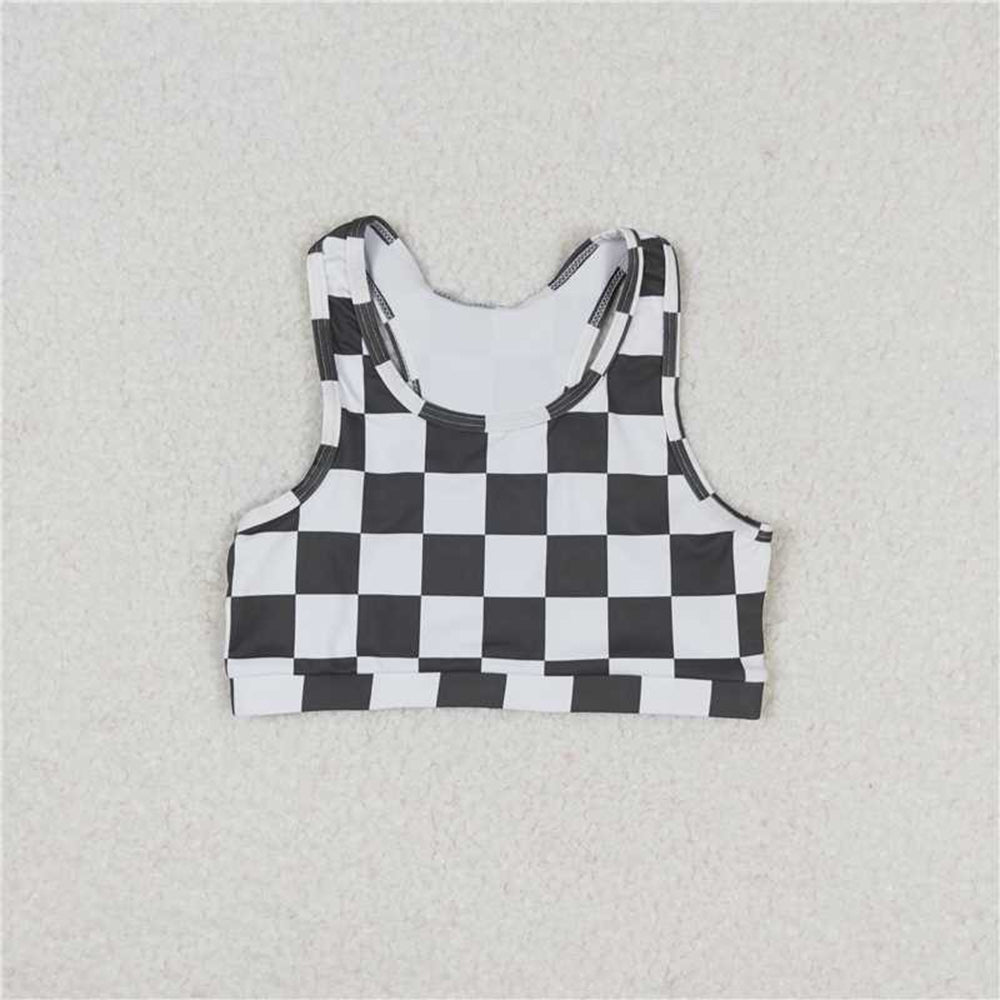 RTS NO MOQ Baby Girl Plaid Sleeveless Top And Shorts Set Black White Outfit for Little Girls Summer Style Infant Clothing Suit
