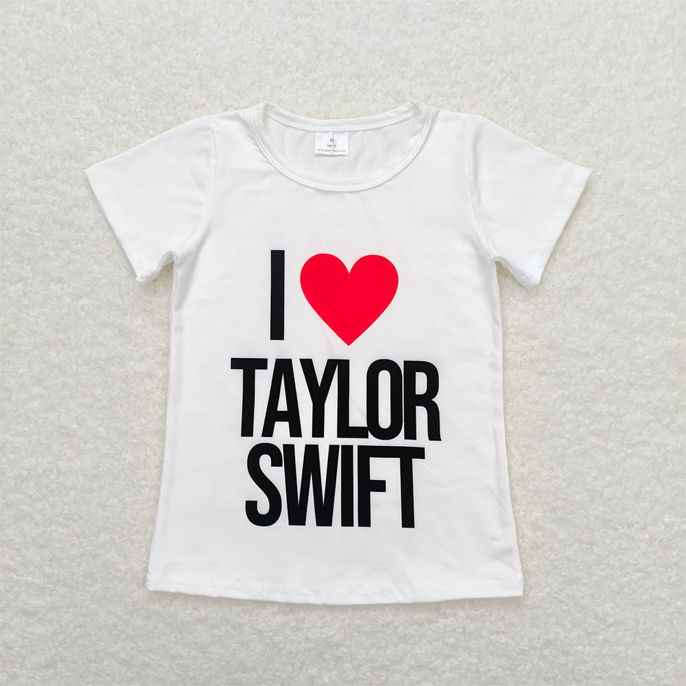 GT0551Kids Girls White Short Sleeve Shirt 'I Love Singer' Cute And Fashionable Little Girl's Top for Everyday Wear