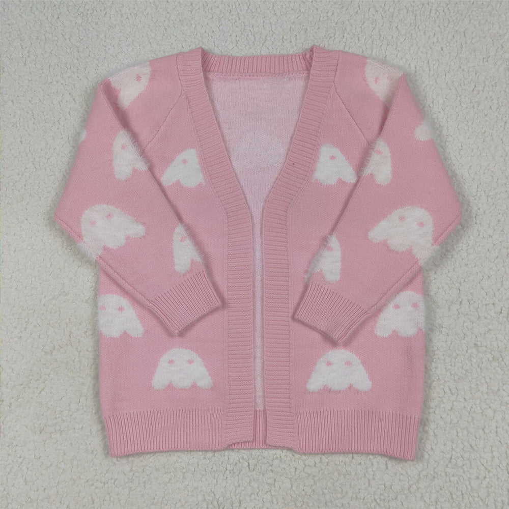 RTS NO MOQ (In stock) GT0650 Baby Girls Fall Pink Ghost Pumpkins Halloween Long Sleeve Sweaters