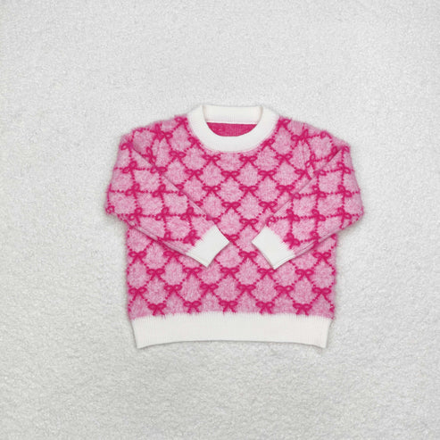 10.15 RTS Sibling Baby Girls Pink Bows Checked Woolen Sweaters