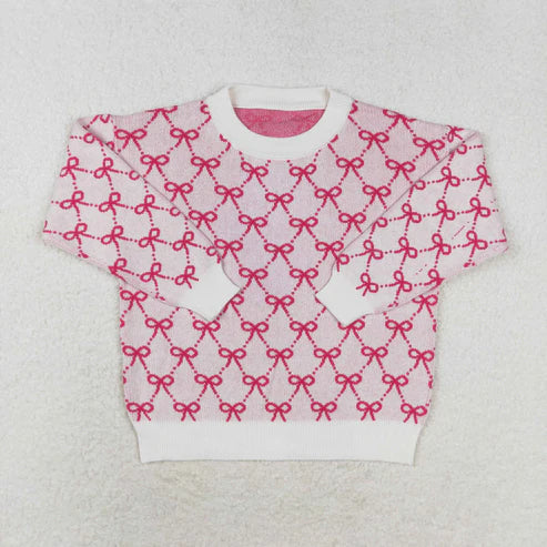 10.15 RTS Sibling Baby Girls Pink Bows Checked Woolen Sweaters