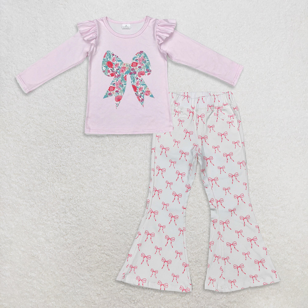 9.20 RTS NO MOQ (In stock)GT0699 + P0732 Baby Girls Long Sleeve Tee Shirts Tops Denim Flare Pants Jeans
