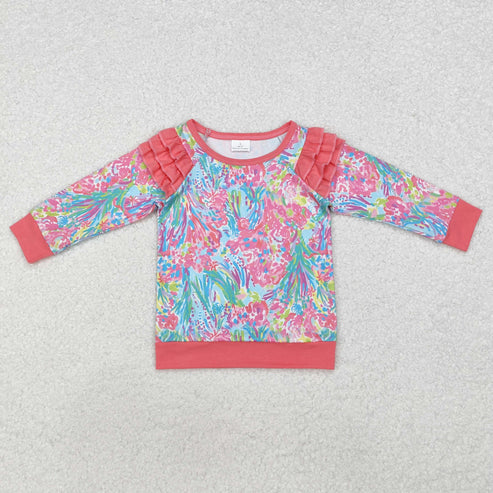 9.25 RTS Sibling Baby Girls Colorful Bows Floral Tee Shirts Top