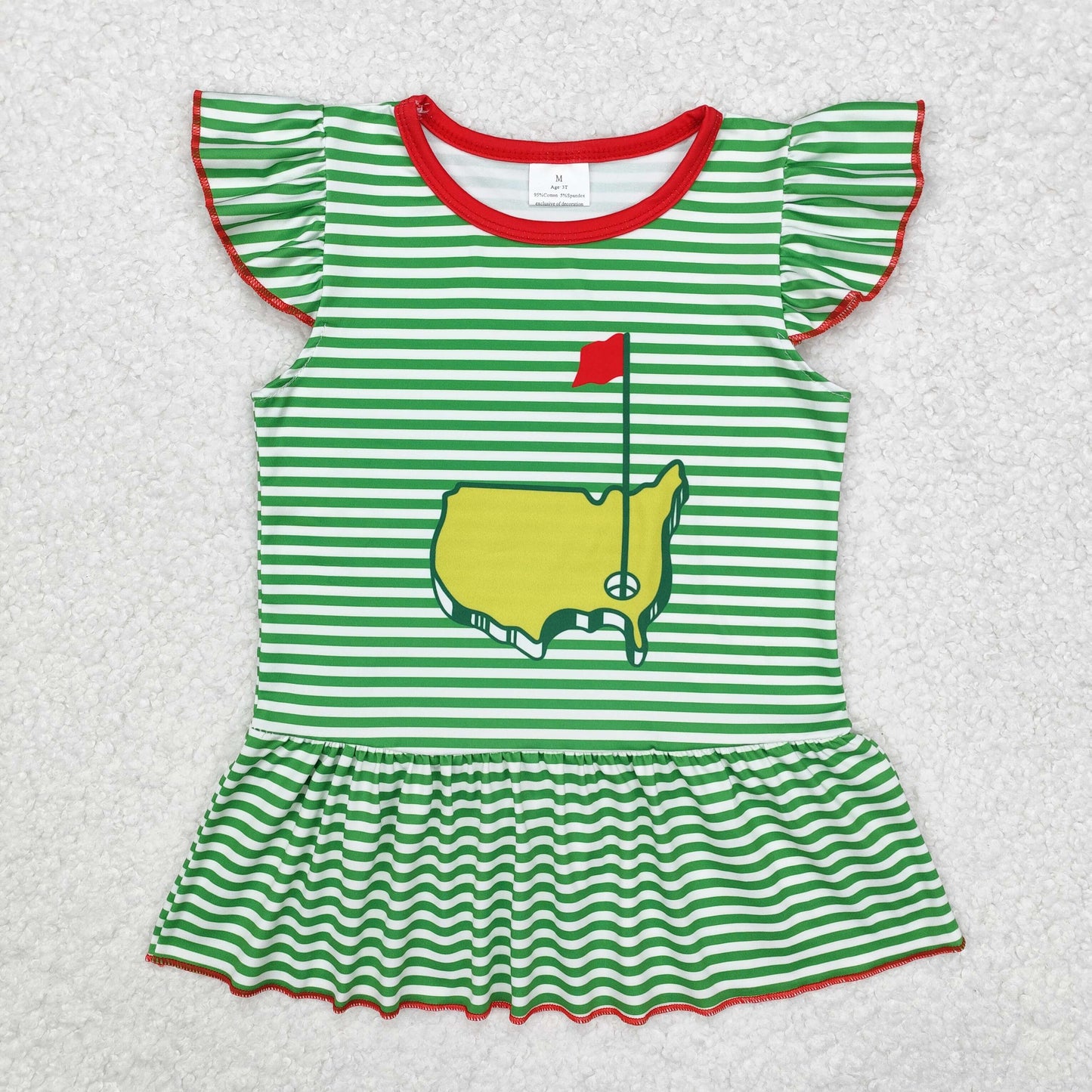 GT0771 Green stripe flutter sleeves golf baby girls shirt