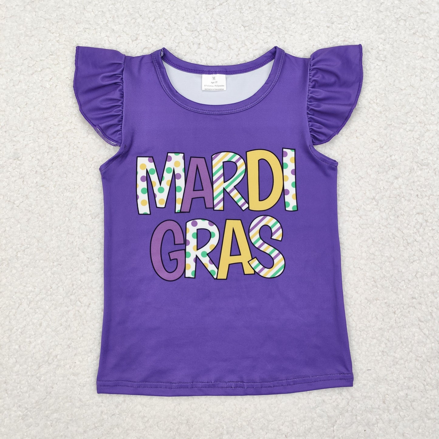 GT0814 Purple flutter sleeves mardi gras baby girls shirt
