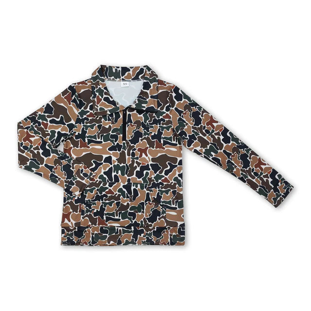USA Warehouse (IN STOCK) Adult Women Camouflage Long Sleeve Tee Shirts Zip Pullovers Tops