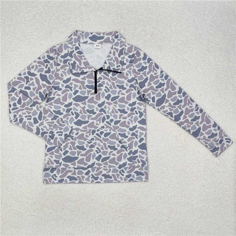 USA Warehouse (IN STOCK) Grey Camo Long Sleeve Kids Boys Hoodie with Pocket Zip Pullover for Adults Women with Pocket