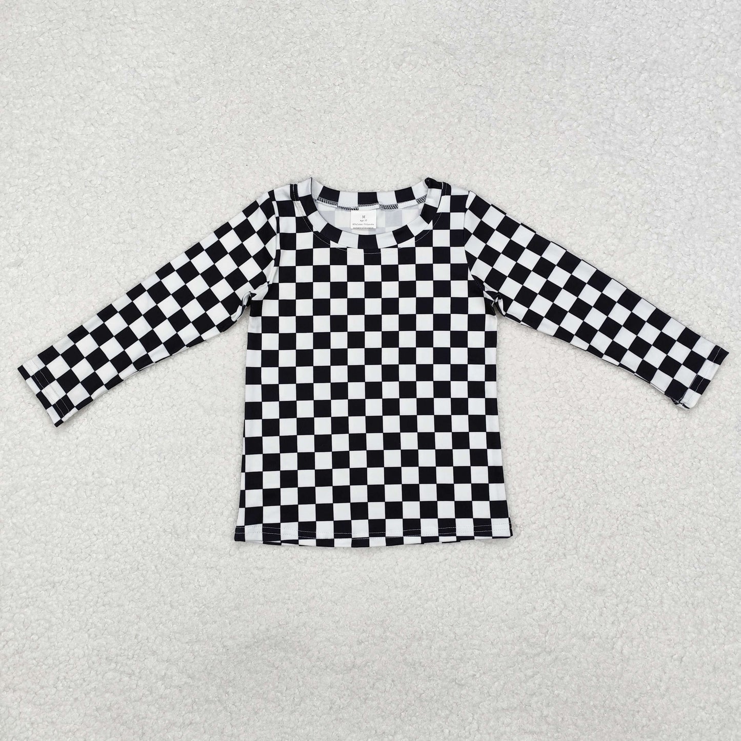 GT0864 Long sleeves black white plaid kids girls shirt