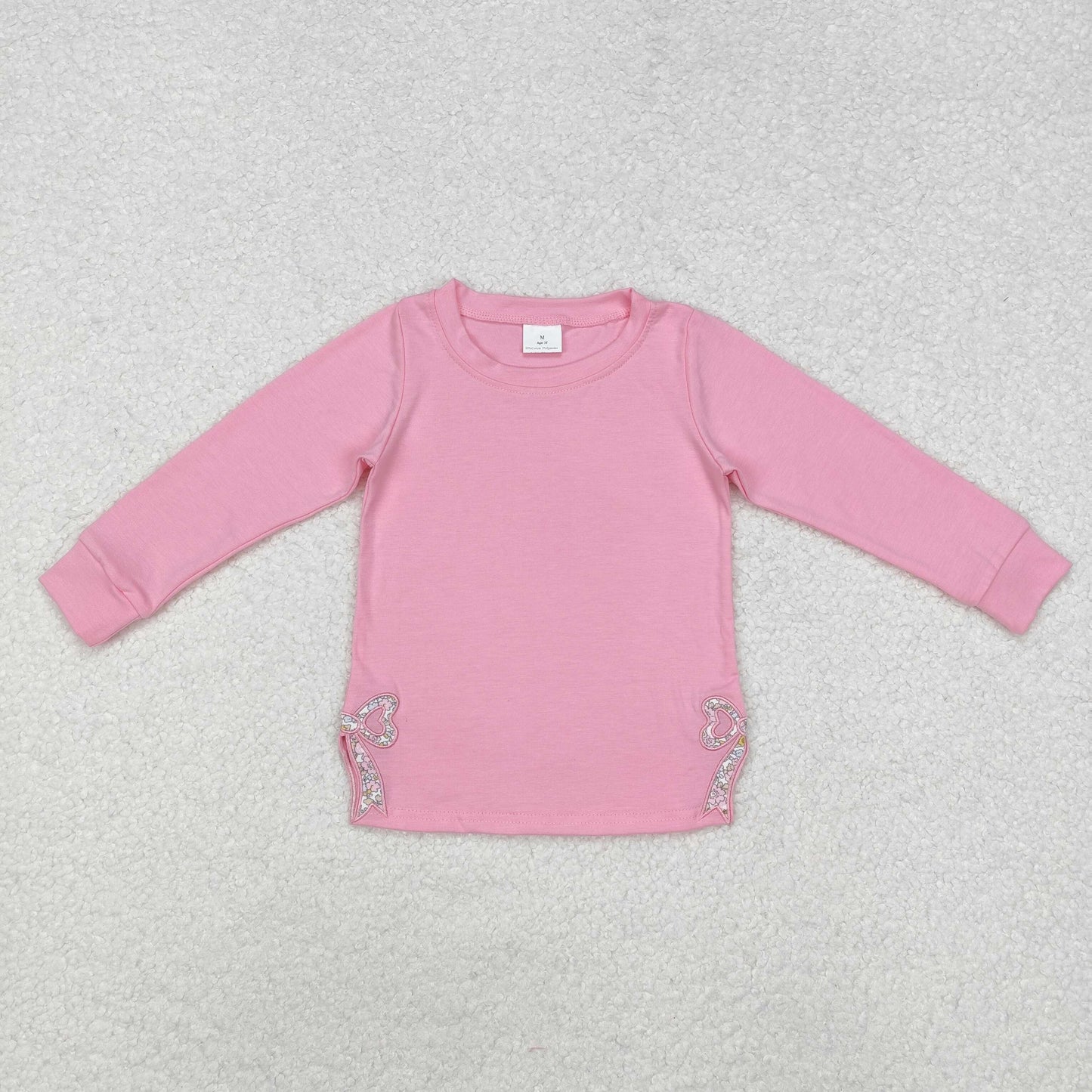 GT0872Pink cotton long sleeves floral bow embroidery girls clothes