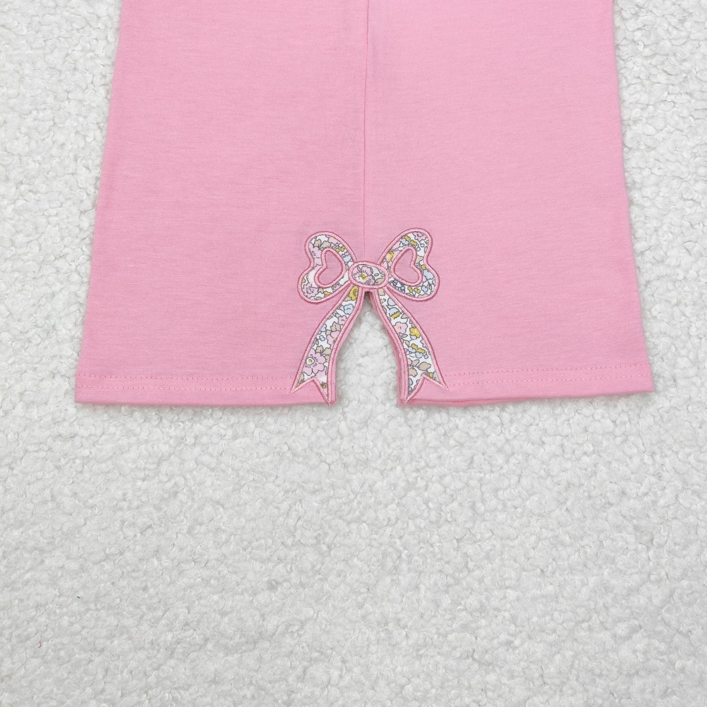 GT0872Pink cotton long sleeves floral bow embroidery girls clothes