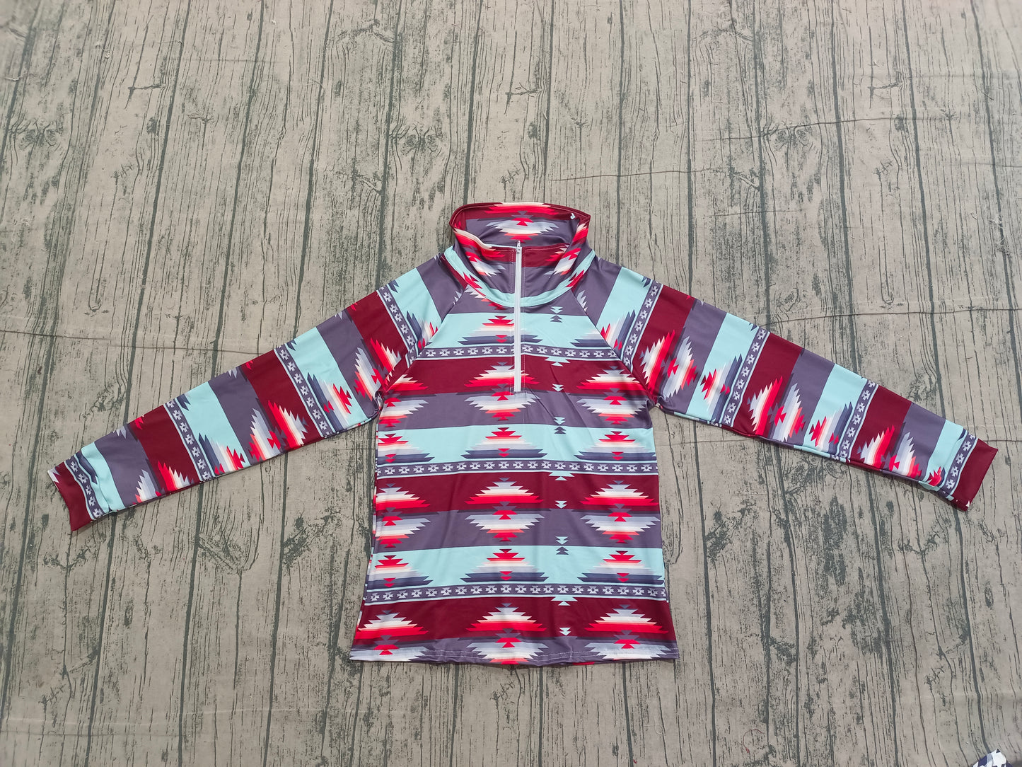 12.5 GT0877 Sample No Moq Adult Women Long Sleeve Western Aztec Zipper Pullovers Tops