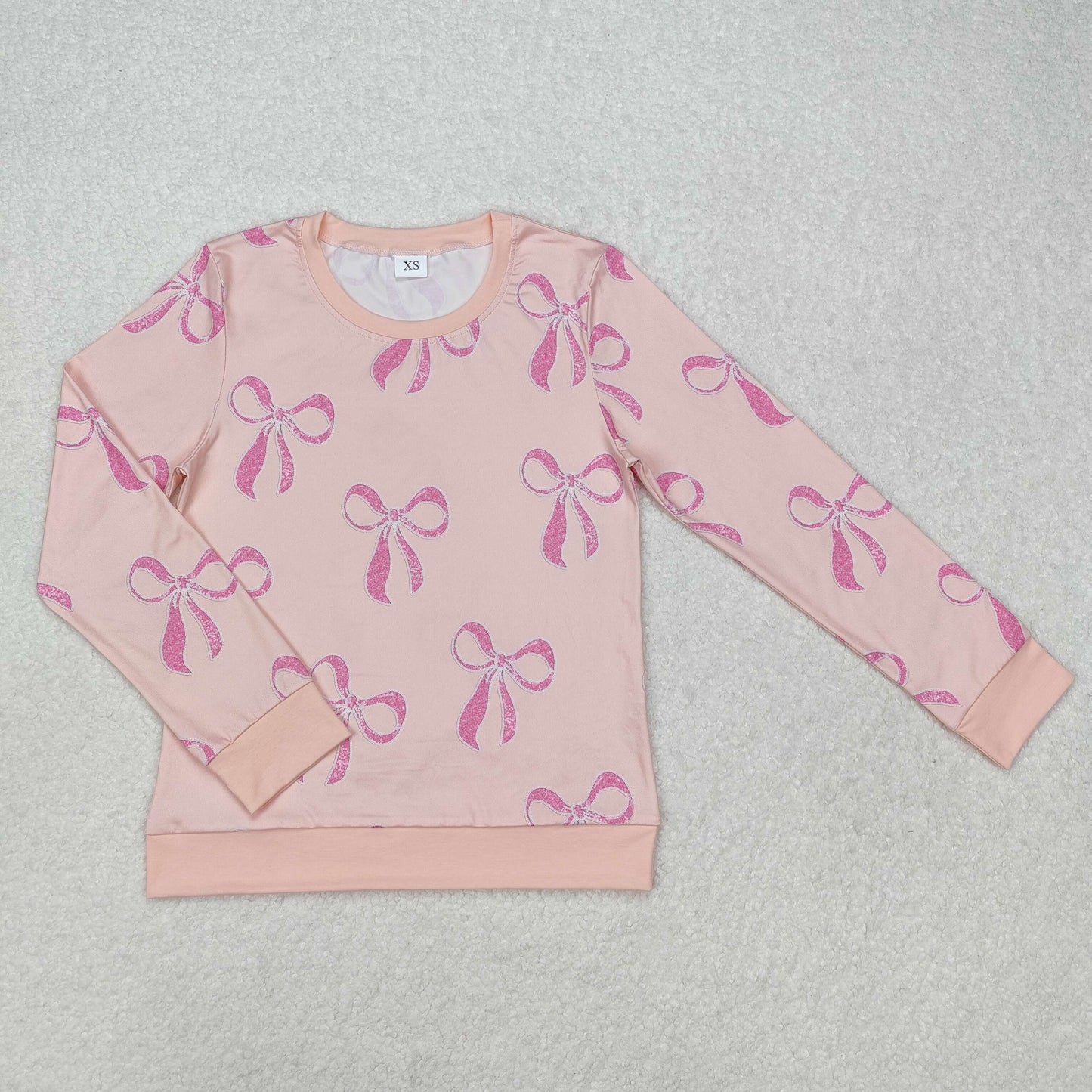 GT0878Pink bow long sleeves adult women shirt