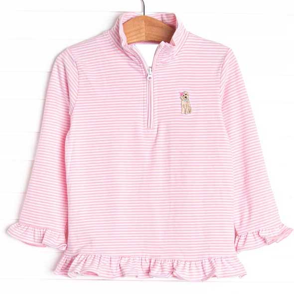 GT0885 Baby Girls Pink Dog Long Sleeve Zip Pullovers Tops Preorder