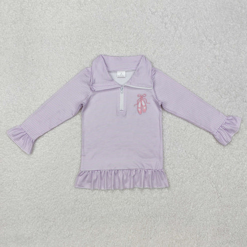 9.25 RTS Sibling Baby Girls Embroidery Bows Shoes Zipper Ruffle Pullovers Top