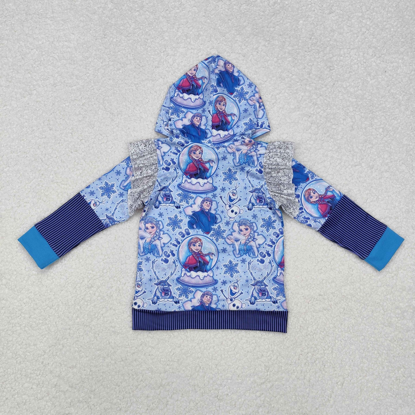 GT0890Blue long sleeves ice princess baby girls hoodie