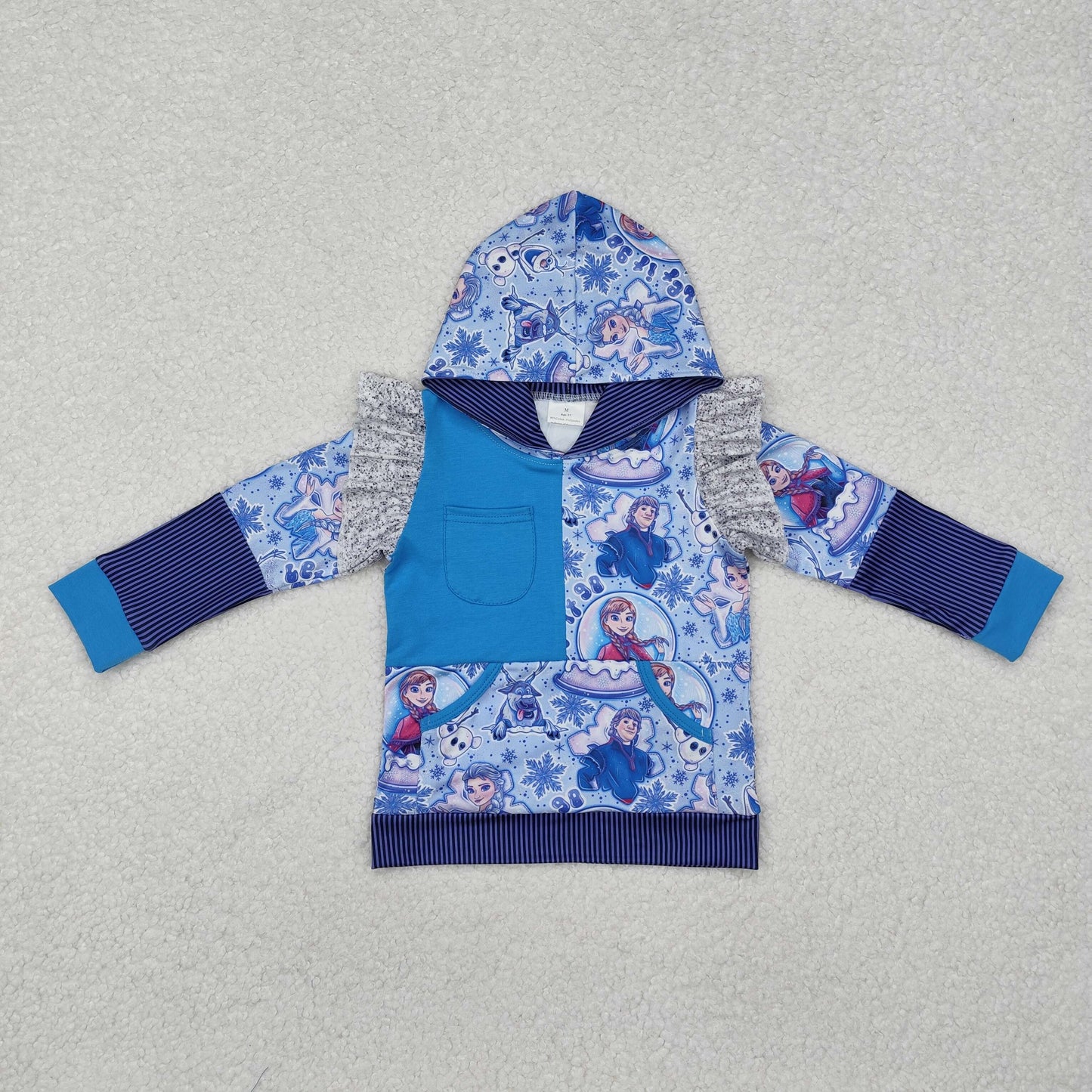 GT0890Blue long sleeves ice princess baby girls hoodie
