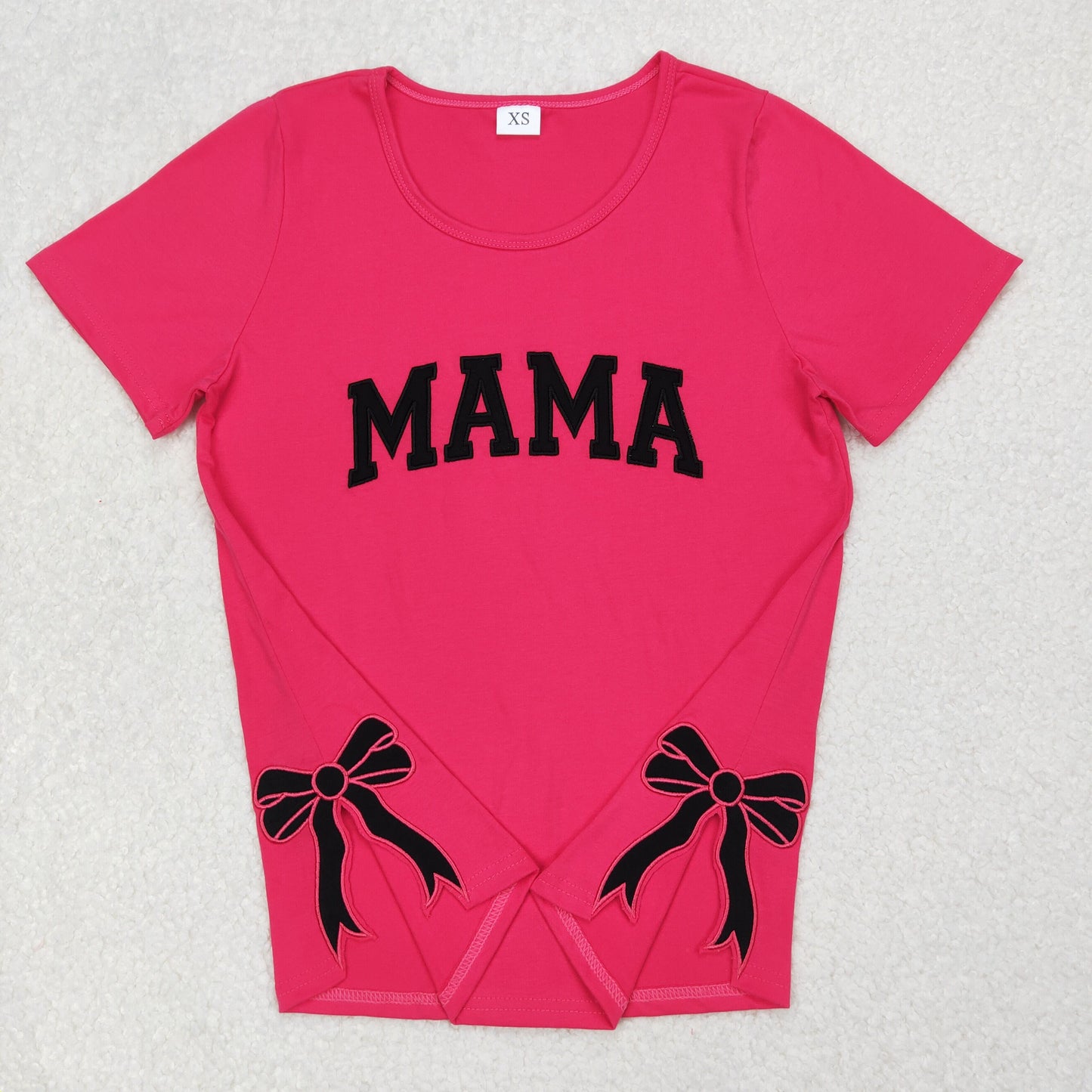 4.17 GT0919 RTS NO MOQ Hot pink short sleeves MAMA bow Adult women shirt