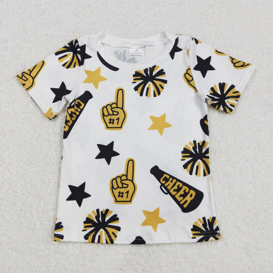 USA Shop (in stock)GT0939Gold Short Sleeve Cheerleader Shirt for Kids Girls Teamwear Comfortable Fit Cheerleading Top for Children