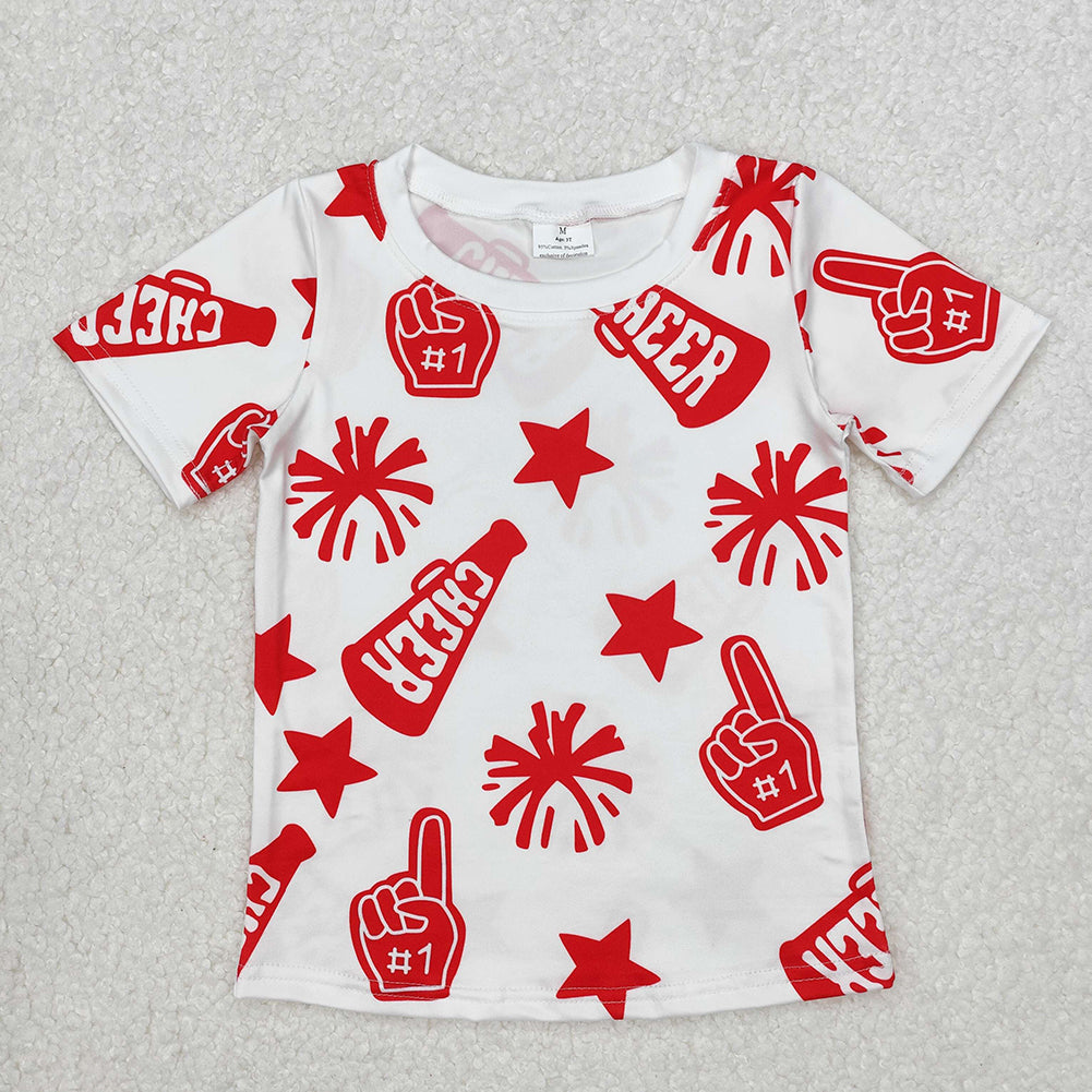 USA Shop (in stock)GT0940Red Short Sleeve Cheer Team Shirt for Kids Girls - Perfect for Sports Teams And Uniforms
