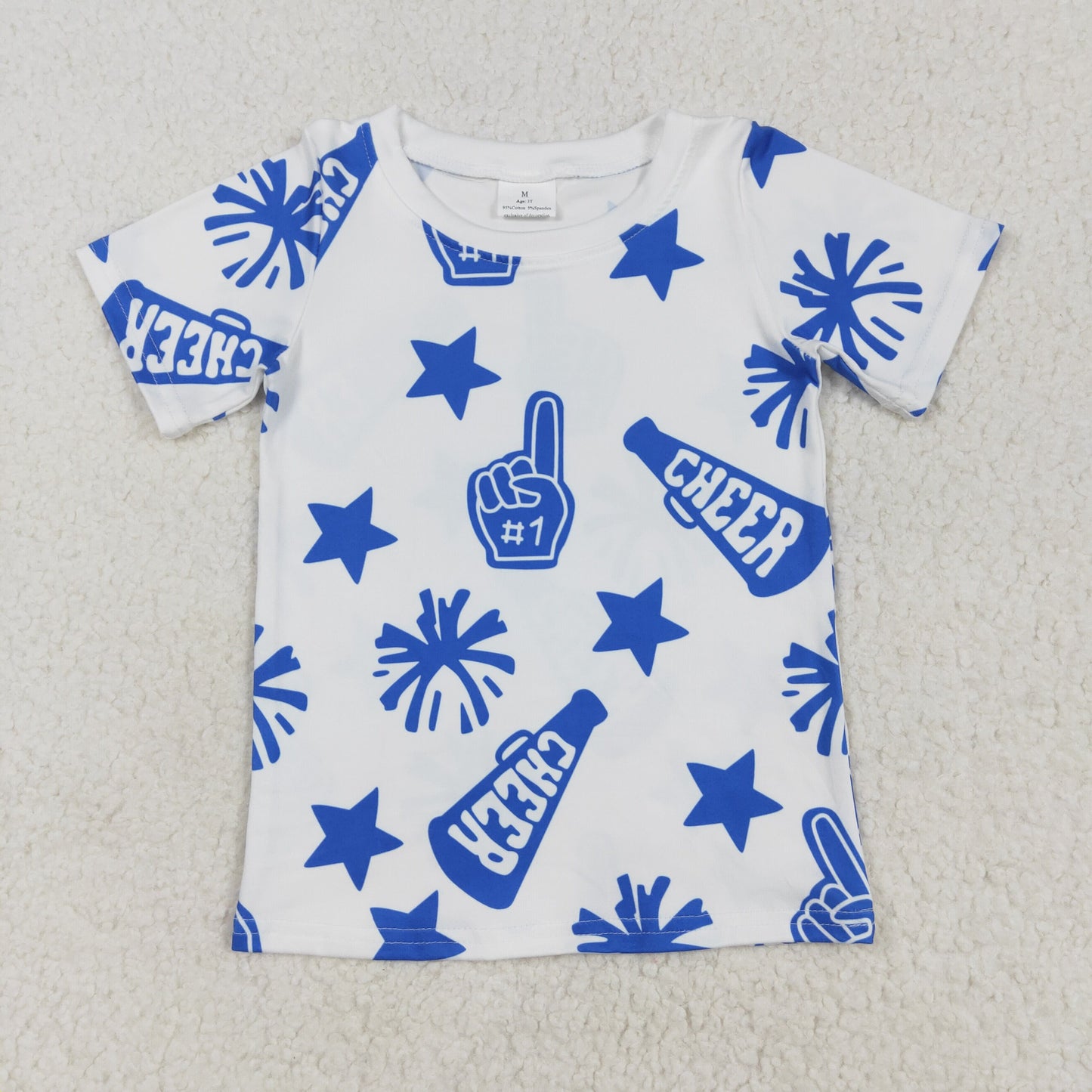 GT0941Baby Boys White Short Sleeves Blue Stars Fireworks Shirts Top
