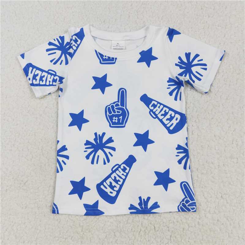USA Warehouse (IN STOCK) GT0941 Blue Short Sleeve Cheerleader Shirt for Kids Girls Teamwear Comfortable Fit Cheerleading Top