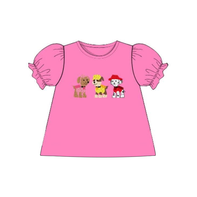 Cute Pink Short-Sleeved Dog-Themed Summer Shirt for Girls