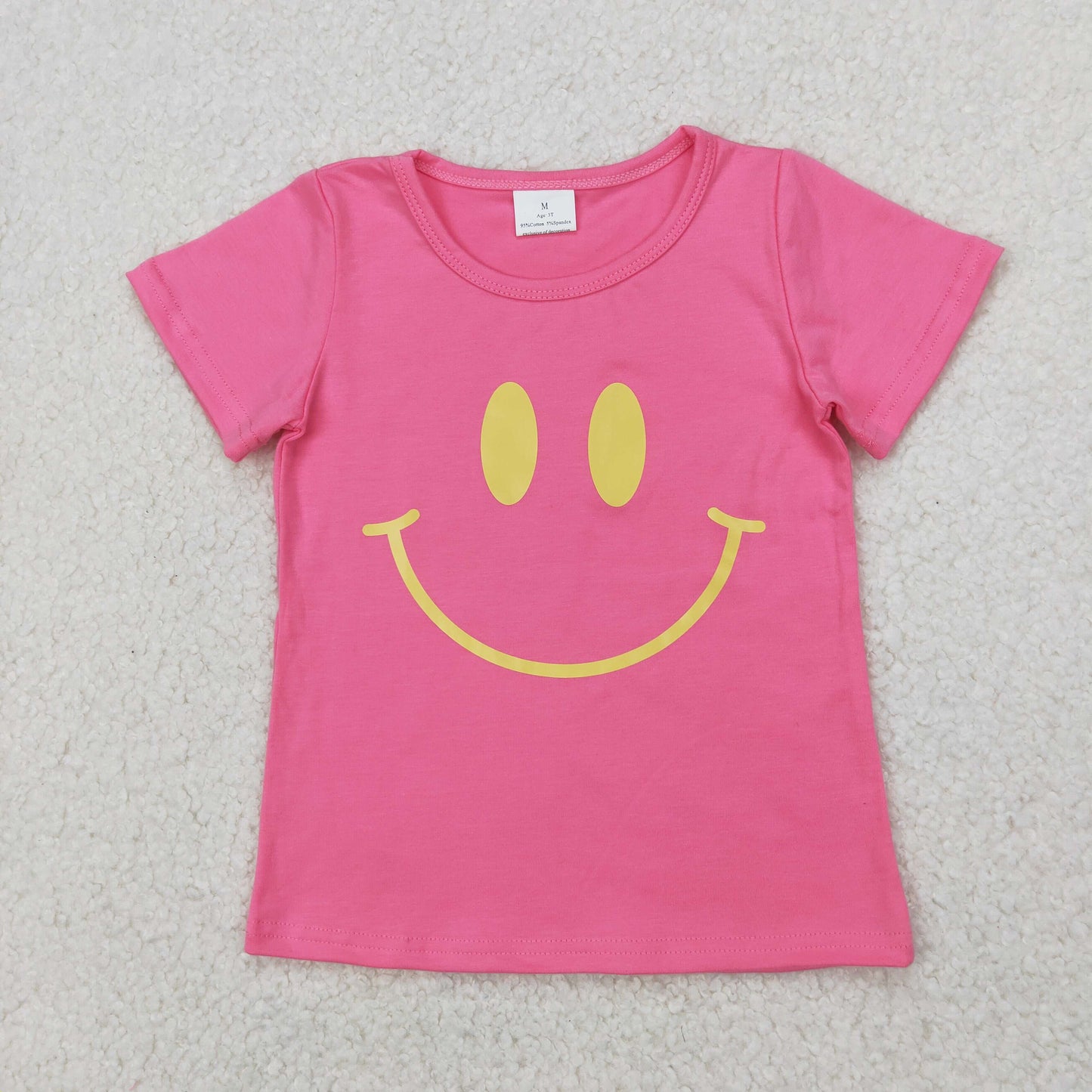 4.10 GT0959 RTS NO MOQ Baby Girls Summer Tops Hot pink short sleeves smile girls summer shirt