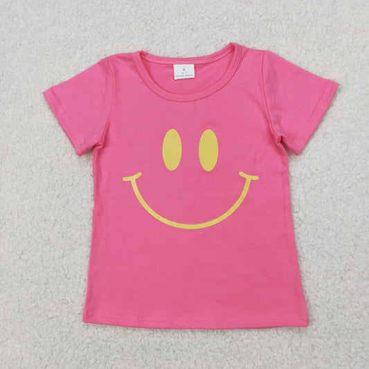 4.10 GT0959 RTS NO MOQ Baby Girls Summer Tops Hot pink short sleeves smile girls summer shirt