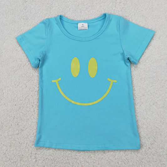 4.15 GT0960 RTS NO MOQ Baby Girls Summer Tops Aqua short sleeves smile girls summer shirt