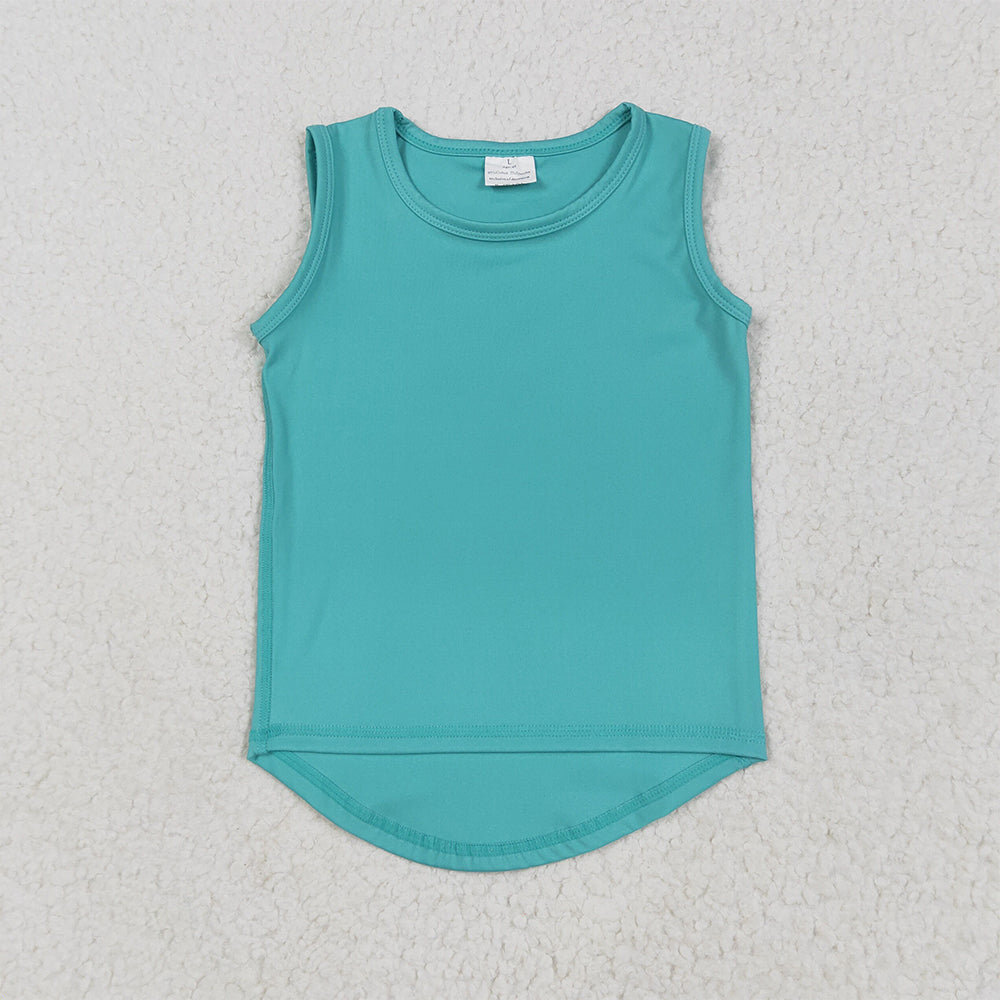 7.02 GT1018 RTS NO MOQ Baby Girls Summer Yoga Tops Baby Girls Aqua Sleeveless Yoga Tee Shirts Vest