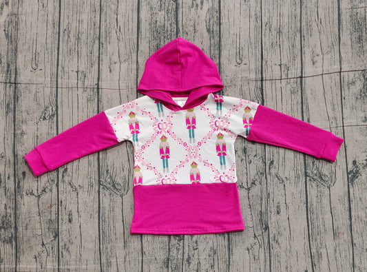 10.29 GT1043 Sample No Moq Baby Girls Hot Pink Long Sleeves Bows King Checked Christmas Hoodies Top