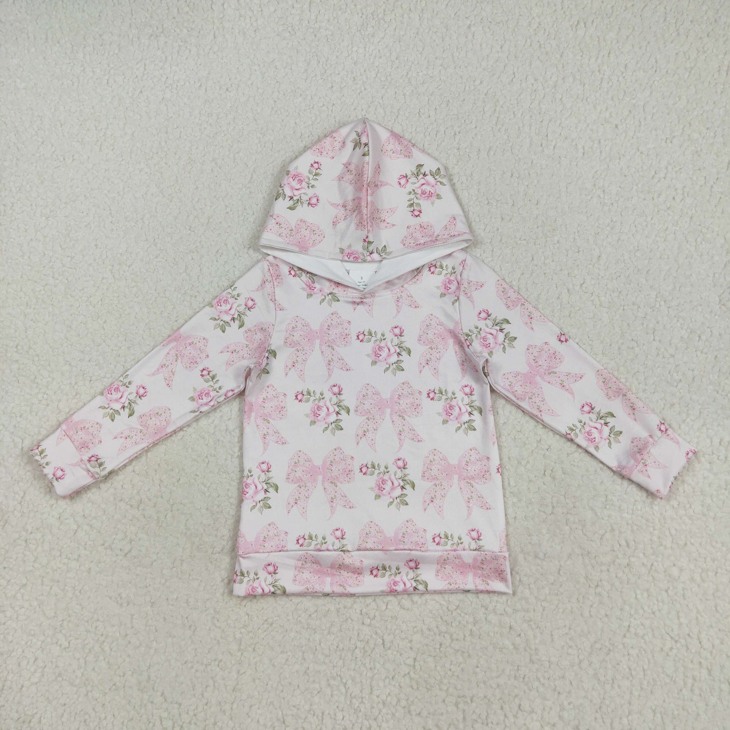 RTS NO MOQ (In stock)GT1058 Baby Girls Long Sleeve Tops Baby Girls Long Sleeves Pink Floral Bows Hoodies Top
