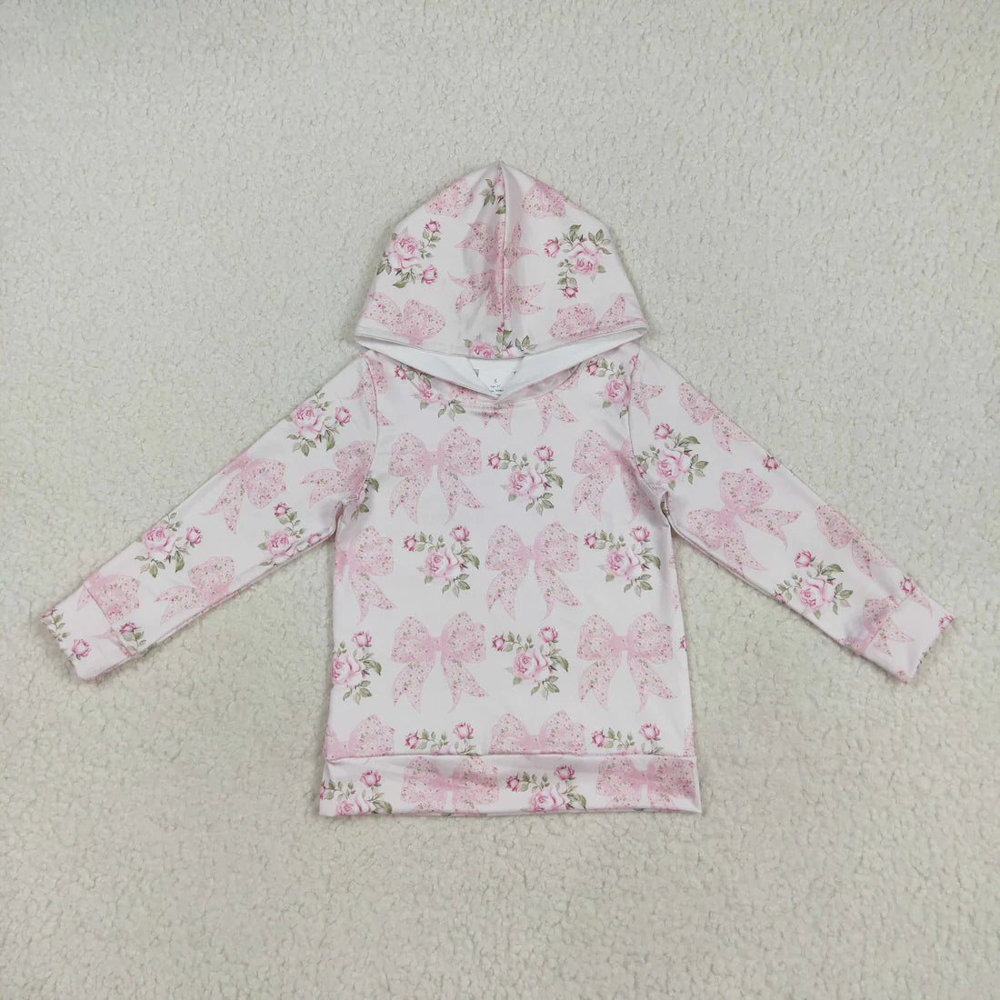 10.2 RTS Sibling Baby Girls Long Sleeves Pink Floral Bows Hoodies Pullovers Tops
