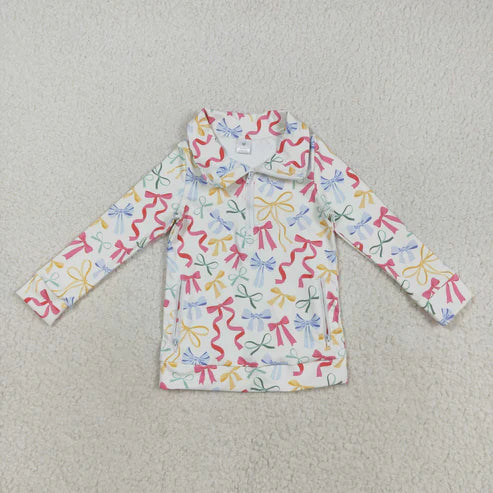 9.27 RTS Sibling Baby Girls Flowers Bows Pockets Zipper Yoga Active Pullovers Top