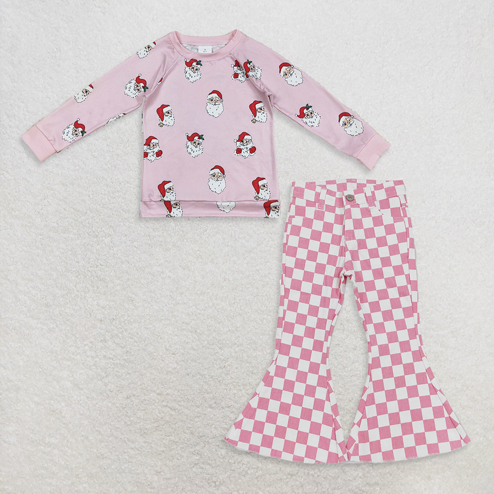 9.17 RTS NO MOQ (In stock)GT1111 + P0348 Baby Girls Christmas Tee Shirts Top Denim Pants Jeans