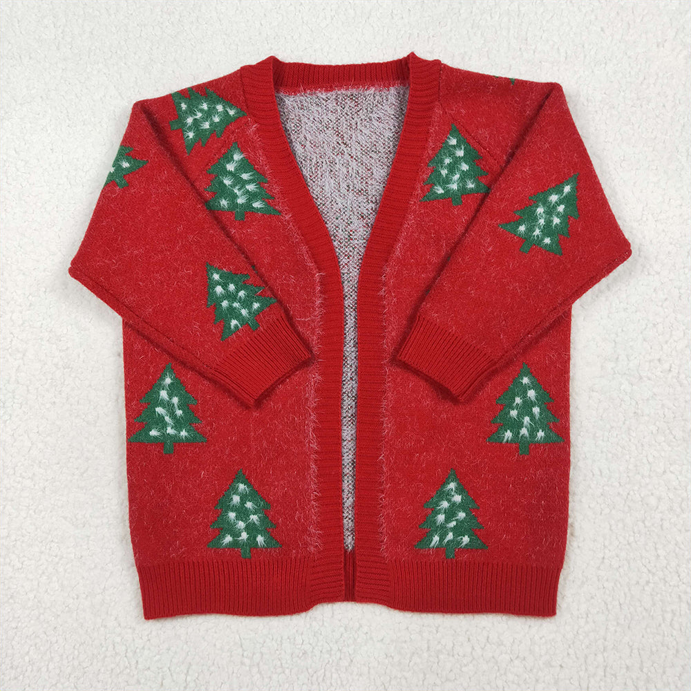 RTS NO MOQ (In stock) GT1114 Baby Girls Long Sleeve Tops Baby Girls Red Christmas Tree Long Sleeve Sweaters