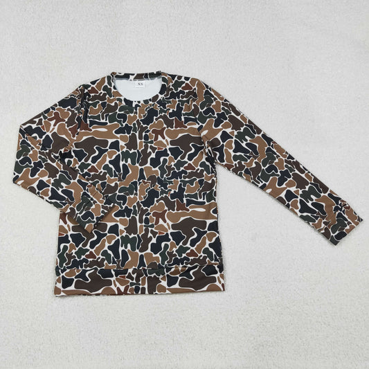 10.11 RTS NO MOQ (In stock)GT1122 Adult Women Dark Green Camo Long Sleeves Yoga Active Tee Shirts Top