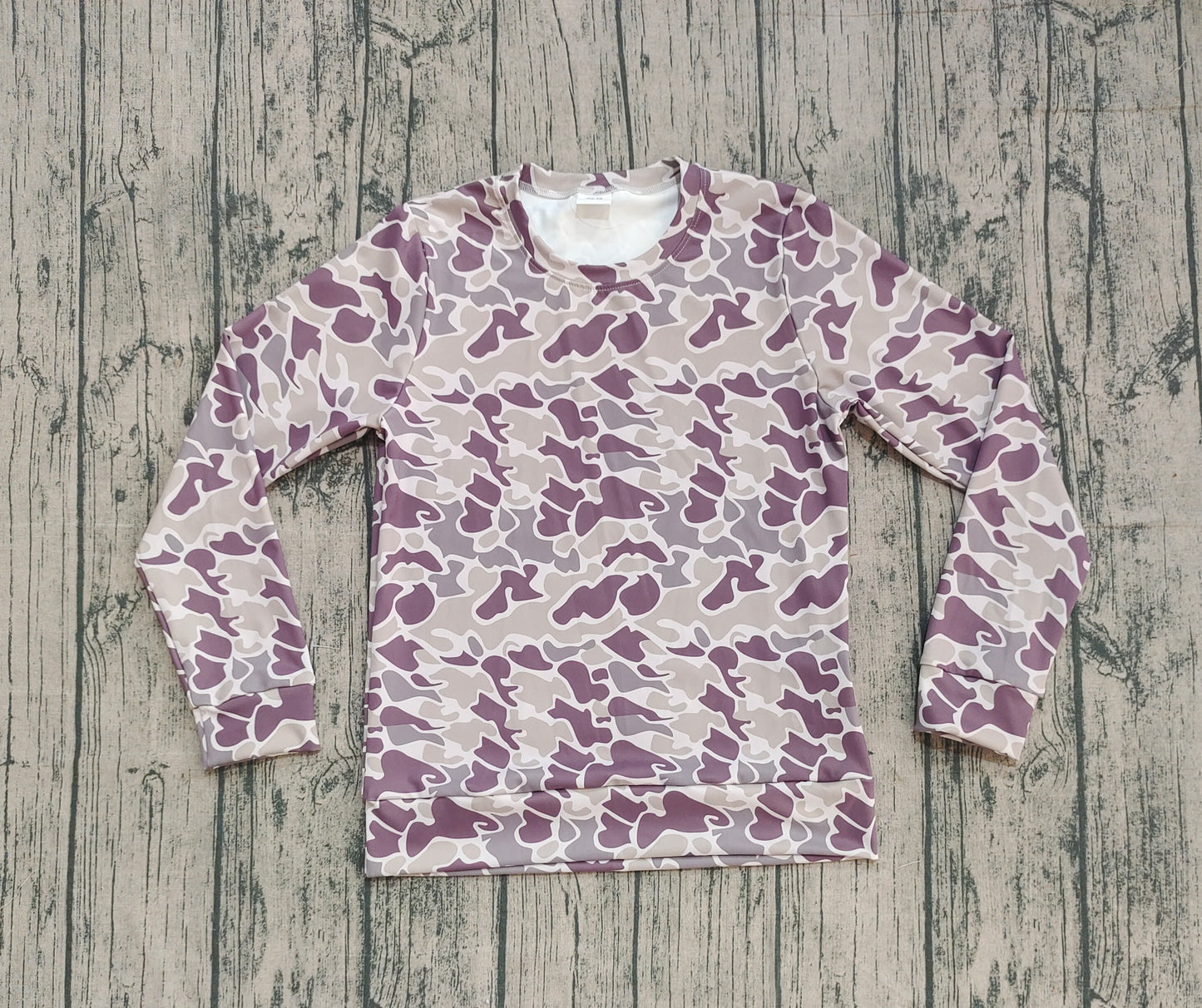 9.23 GT1124 Sample No Moq Fast Coming Adult Women Gray Camo Long Sleeves Western Tee Shirts Top